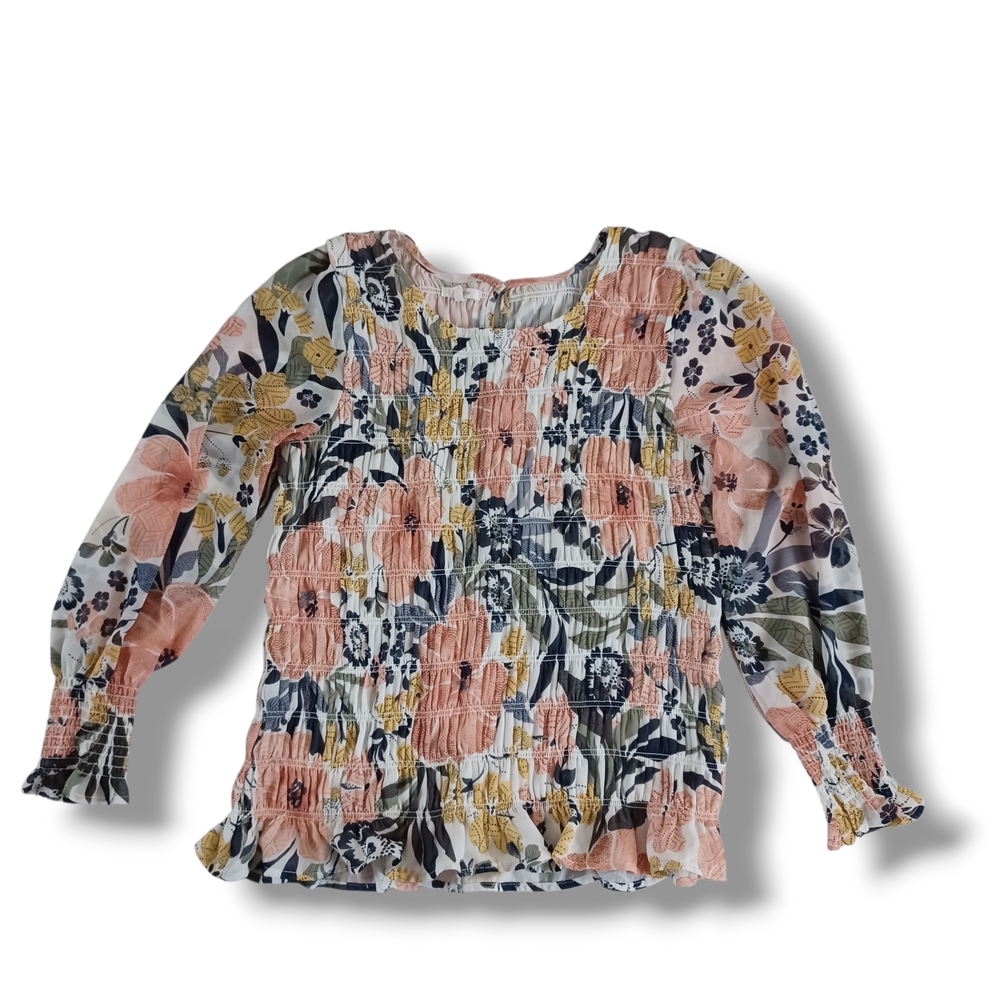 Maurices Womens Floral Smocked Blouse Top Shirt Plus Size White Pink Size 1X